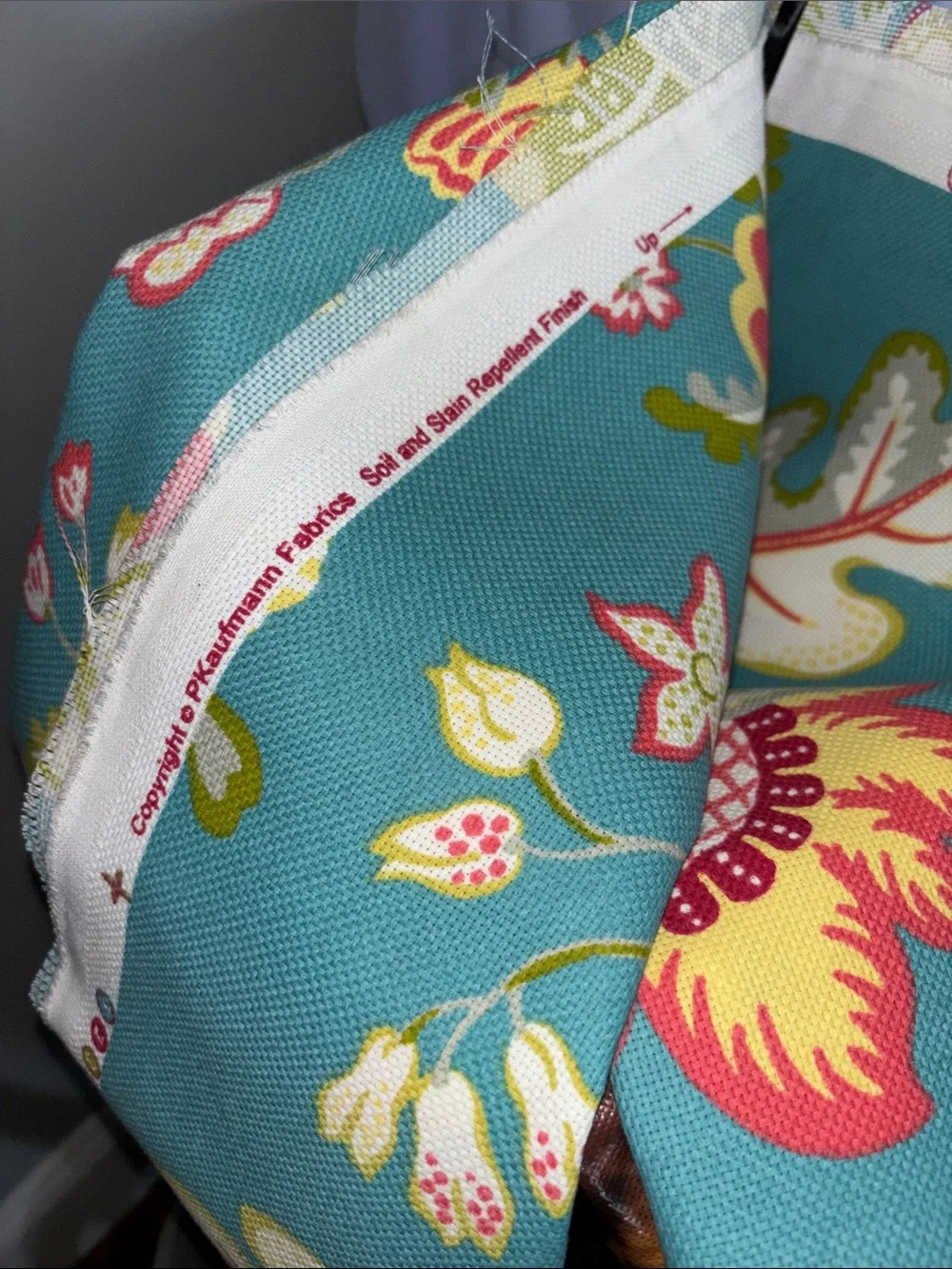 P Kaufman 48 X 48 Decorative Teal Floral fabric remnant